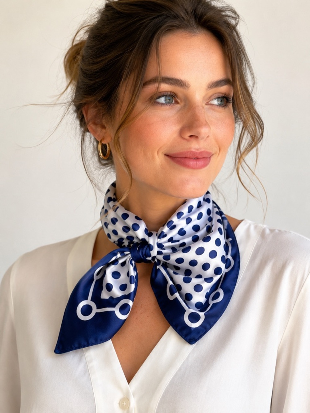 Vintage Vera Neumann Ladybug Blue White Polka Dot Mod Equestrian Scarf 26”